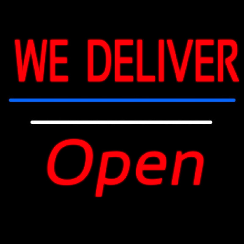 We Deliver Open White Line Neon Skilt