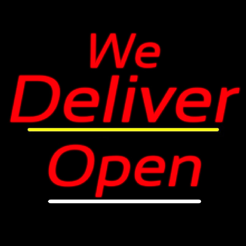 We Deliver Open Yellow Line Neon Skilt