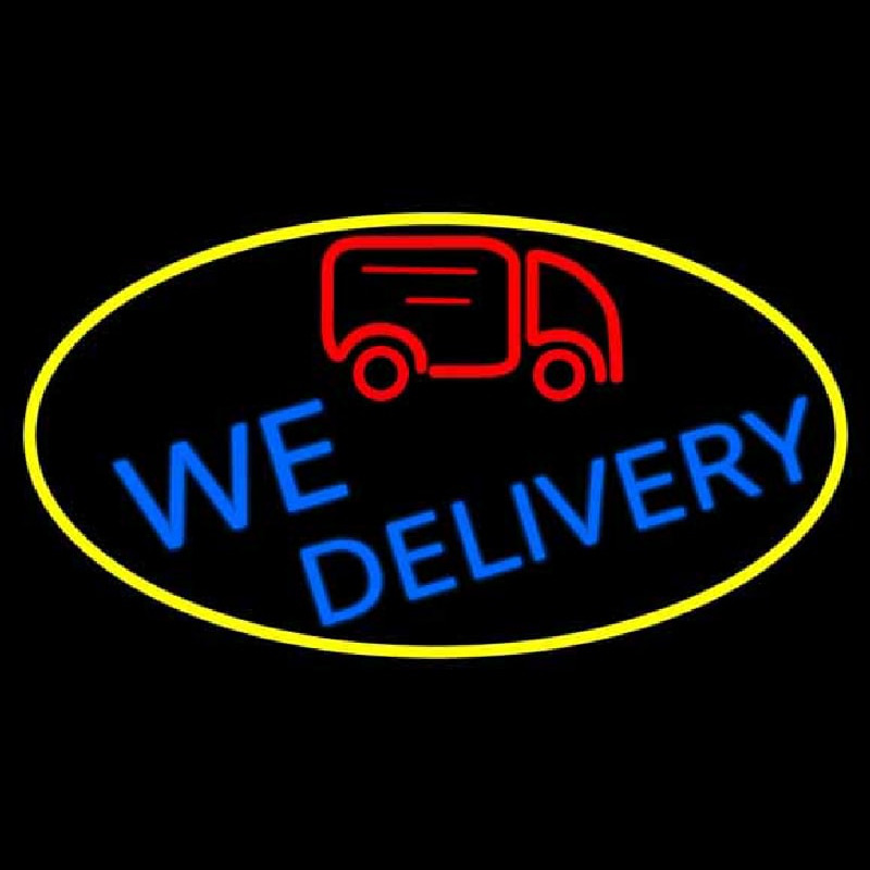 We Deliver Van Oval With Yellow Border Neon Skilt