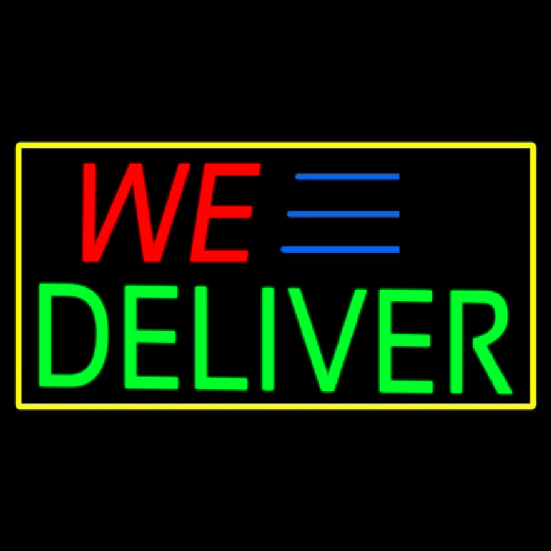We Deliver Yellow Rectangle Neon Skilt