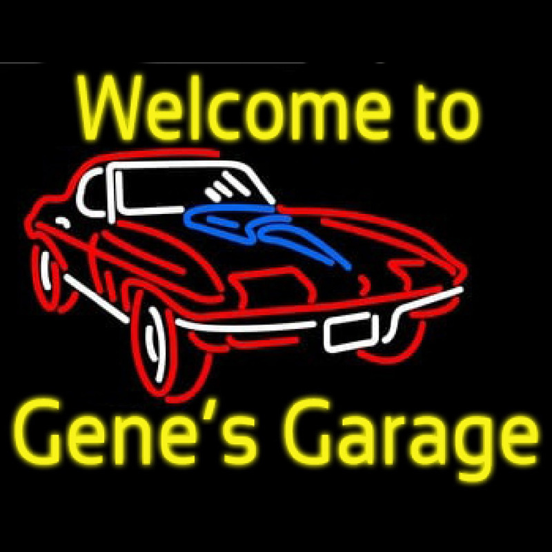 Welcome to Genes Garage Car Logo Neon Skilt