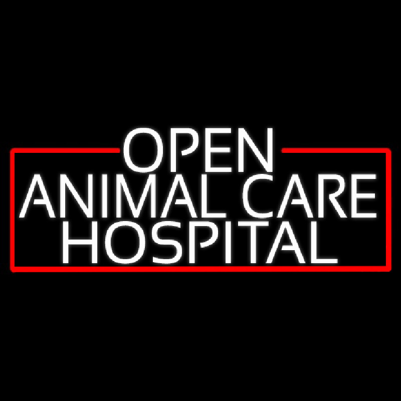 White Animal Care Hospital With Red Border Neon Skilt
