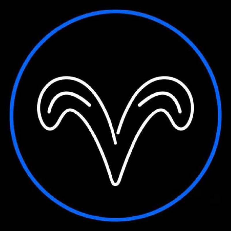 White Aries With Blue Circle Neon Skilt