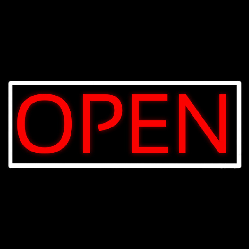 White Border Open Neon Skilt