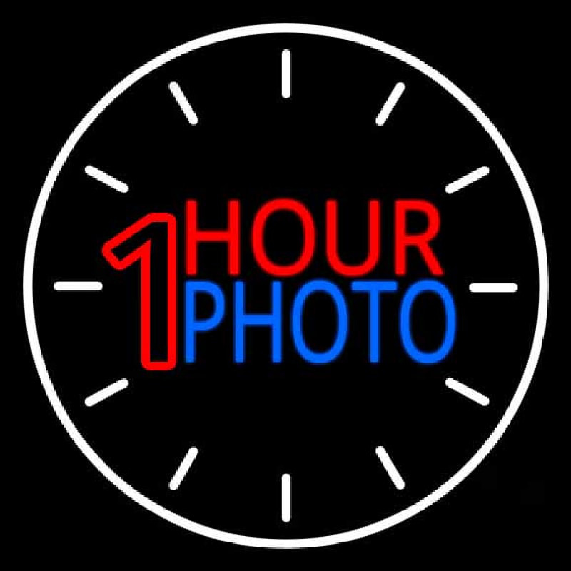 White Circle With 1 Hour Photo Neon Skilt