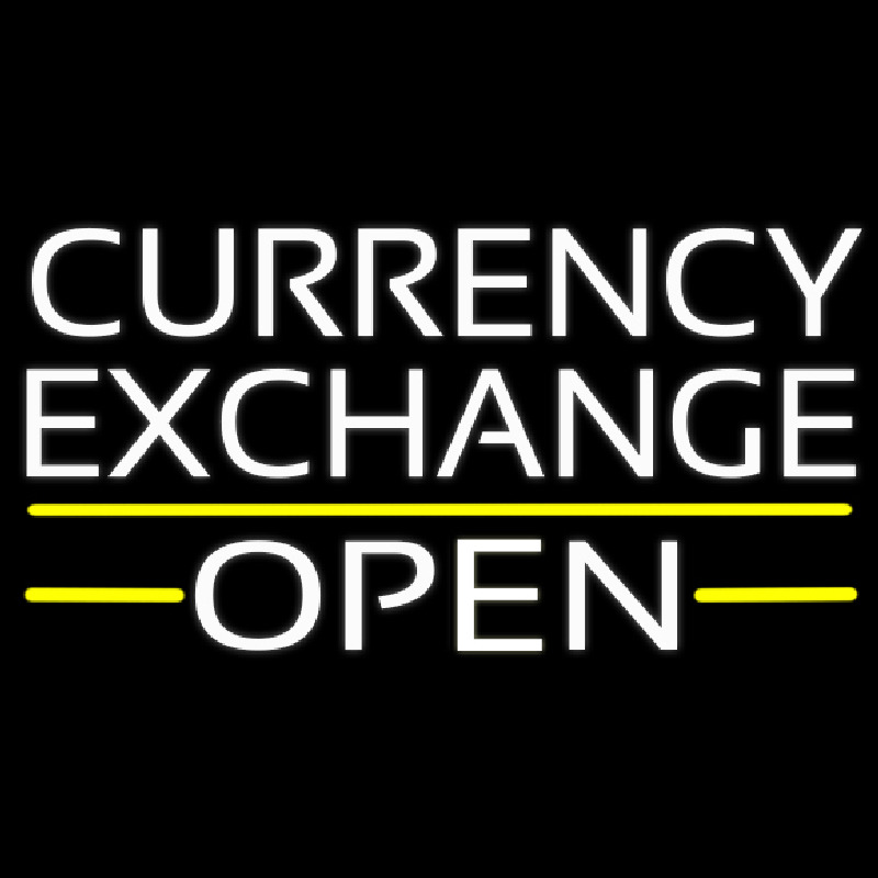 White Currency E change Open Neon Skilt