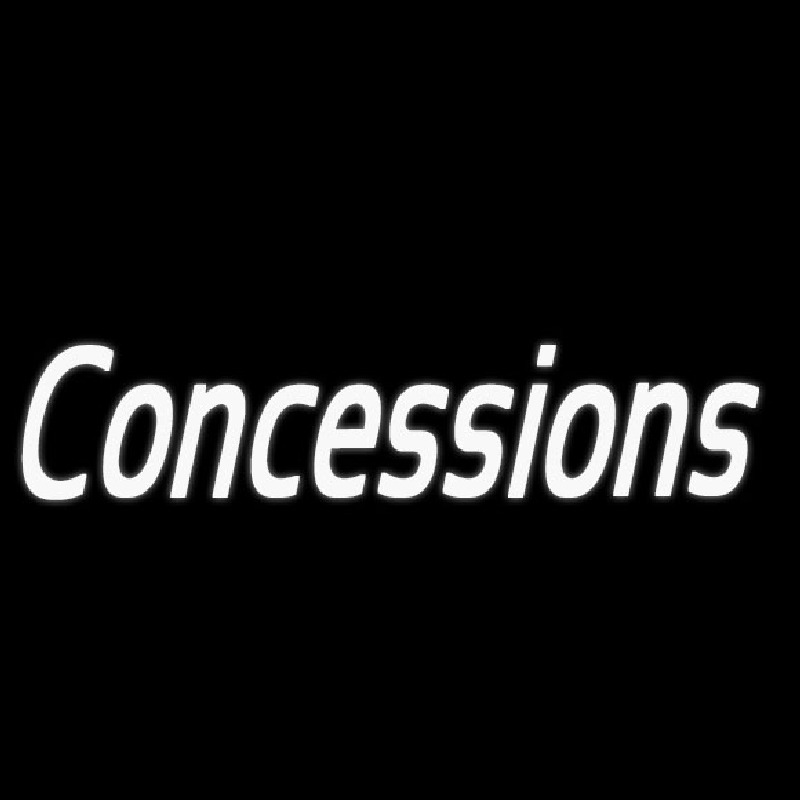 White Cursive Concessions Neon Skilt