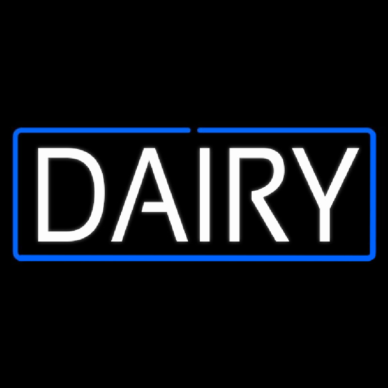 White Dairy With Blue Border Neon Skilt