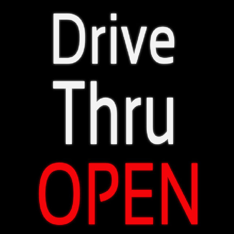 White Drive Thru Red Open Neon Skilt