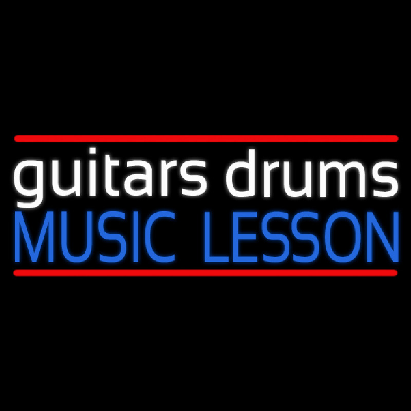 White Guitar Drums Blue Music Lesson Neon Skilt