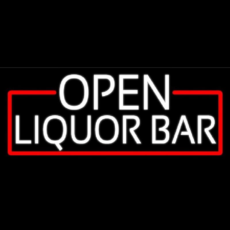 White Liquor Bar With Red Border Neon Skilt