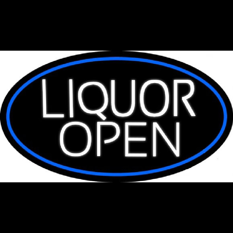 White Liquor Open Oval With Blue Border Neon Skilt