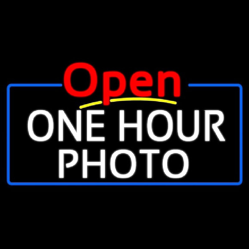 White One Hour Photo Open 4 Neon Skilt