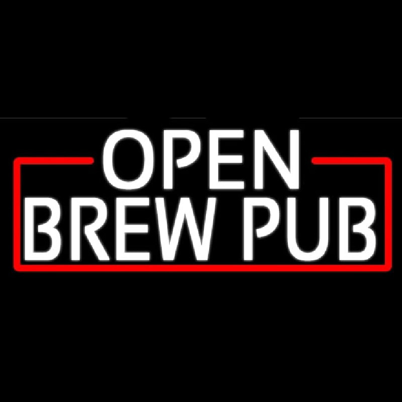 White Open Brew Pub With Red Border Neon Skilt