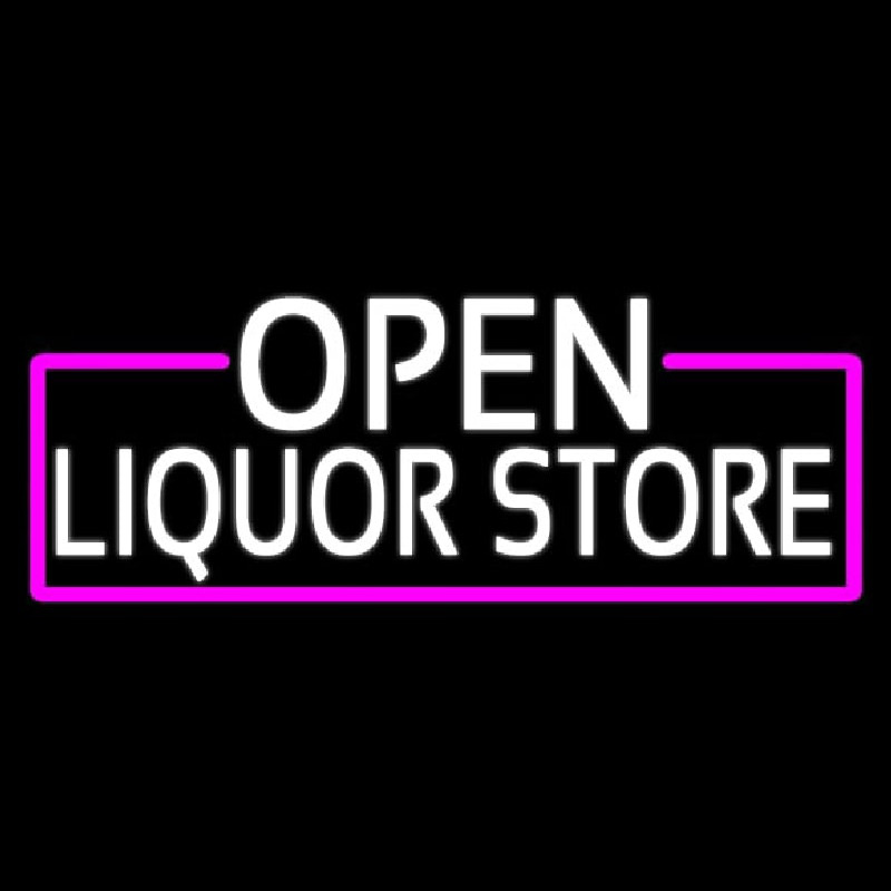 White Open Liquor Store With Pink Border Neon Skilt