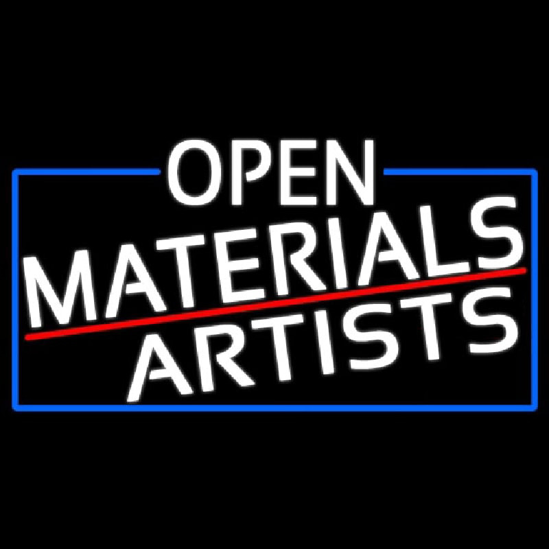 White Open Materials Artists With Blue Border Neon Skilt