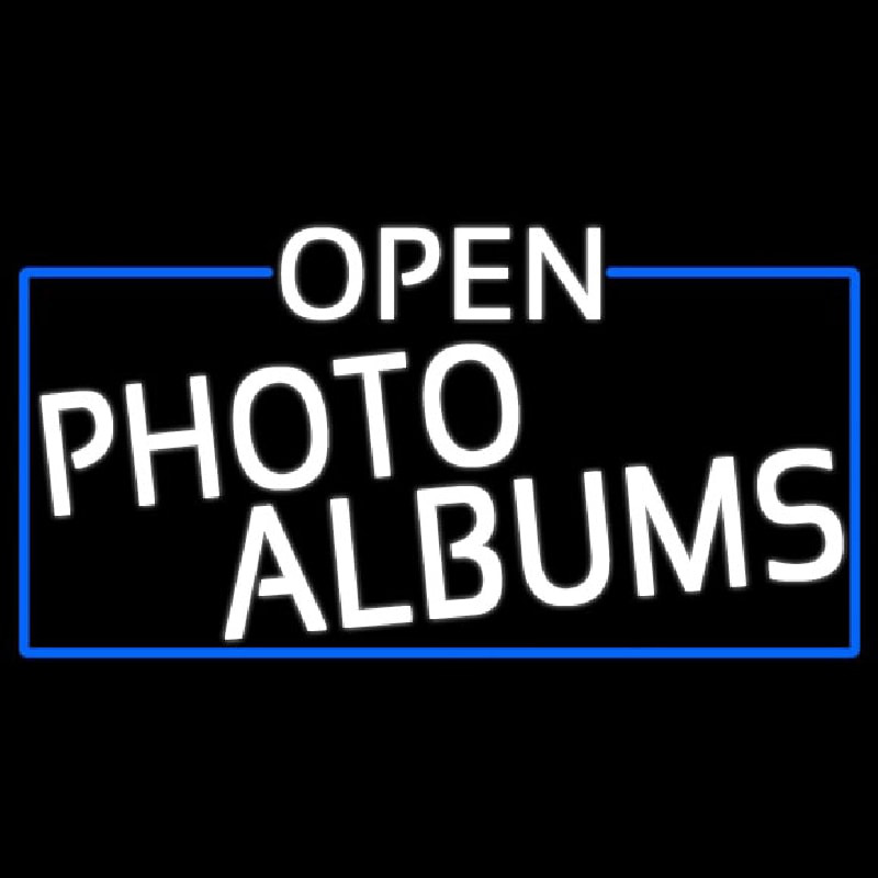 White Open Photo Albums With Blue Border Neon Skilt