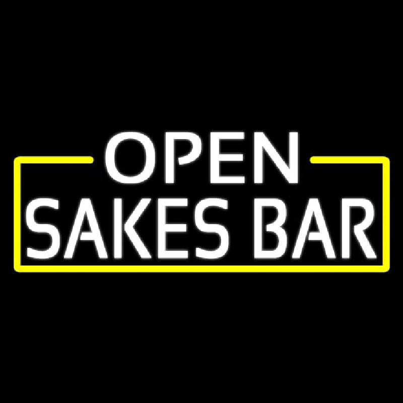 White Open Sakes Bar With Blue Border Neon Skilt