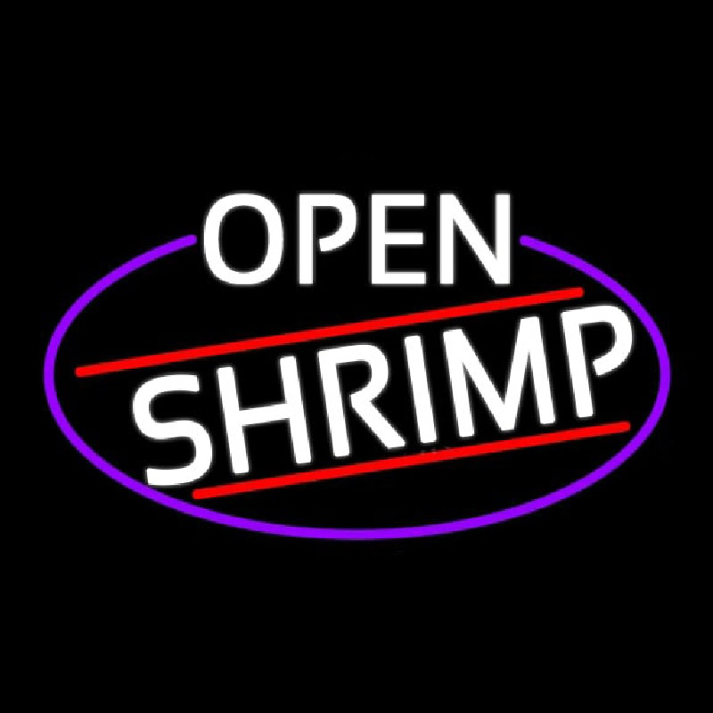 White Open Shrimp Oval With Blue Border Neon Skilt