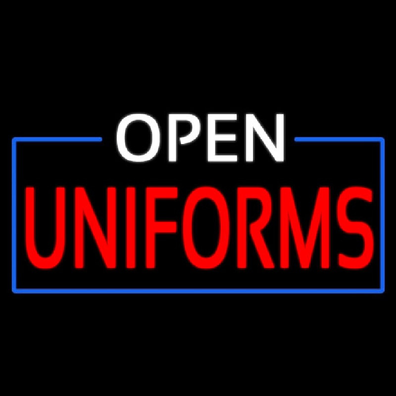 White Open Uniforms Blue Border Neon Skilt