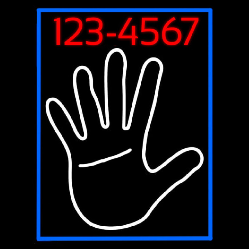 White Palm With Phone Number Blue Border Neon Skilt