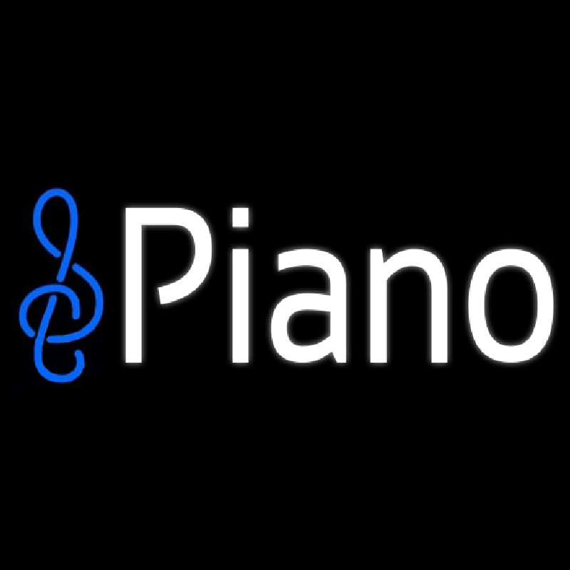 White Piano Music Note Neon Skilt