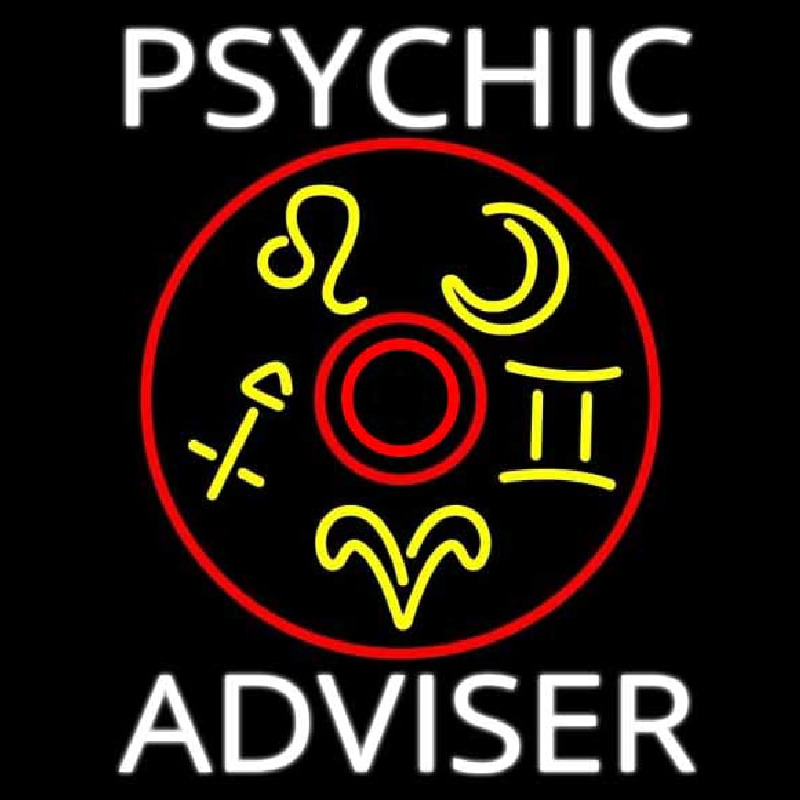 White Psychic Adviser With Logo Neon Skilt