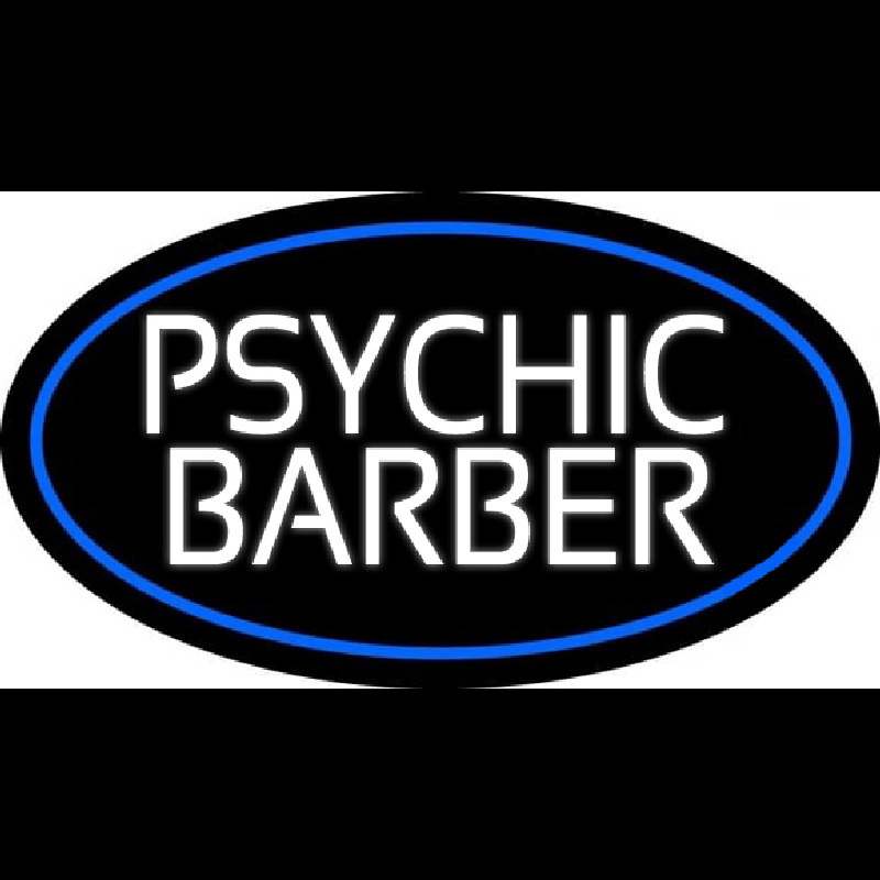 White Psychic Barber With Blue Border Neon Skilt