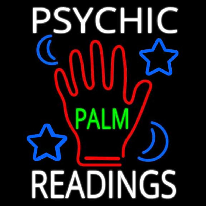 White Psychic Readings Green Palm With Logo Neon Skilt