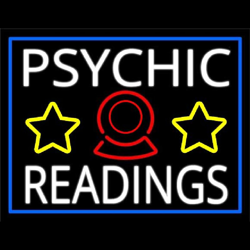 White Psychic Readings With Blue Border Neon Skilt