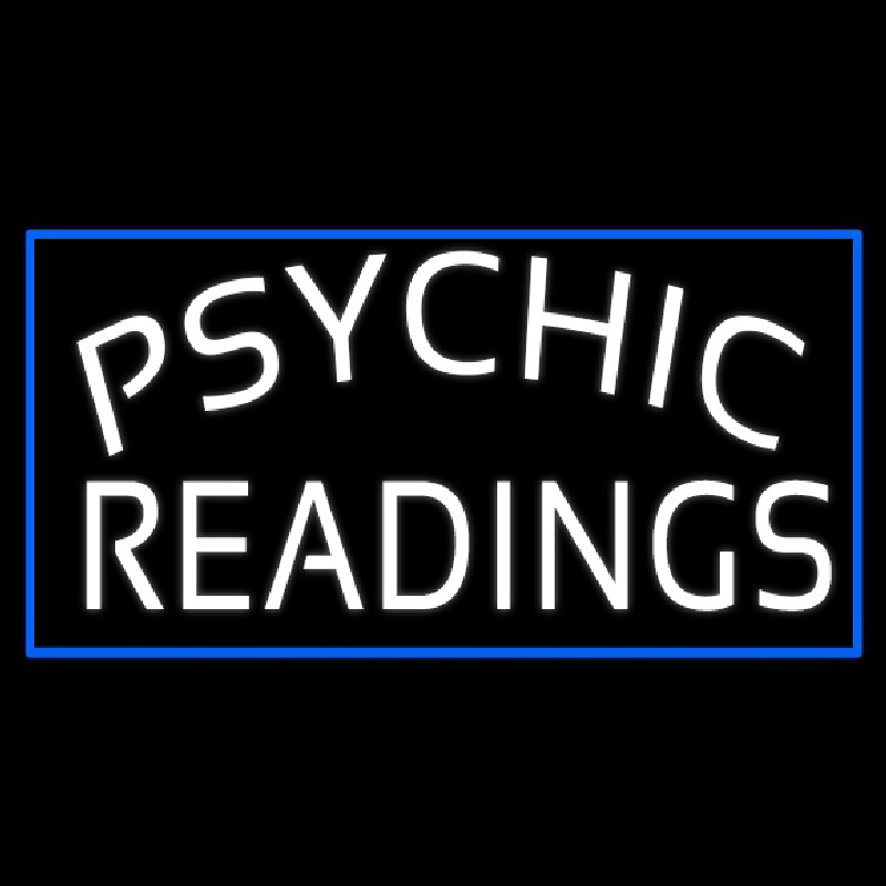 White Psychic Readings With Blue Border Neon Skilt