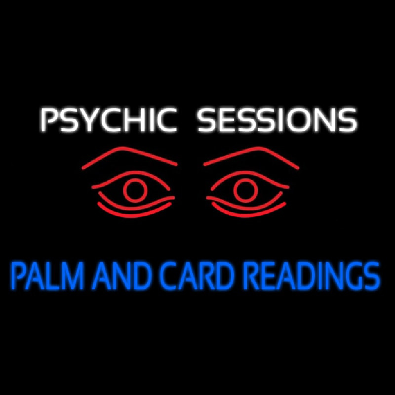 White Psychic Sessions With Red Eye Neon Skilt