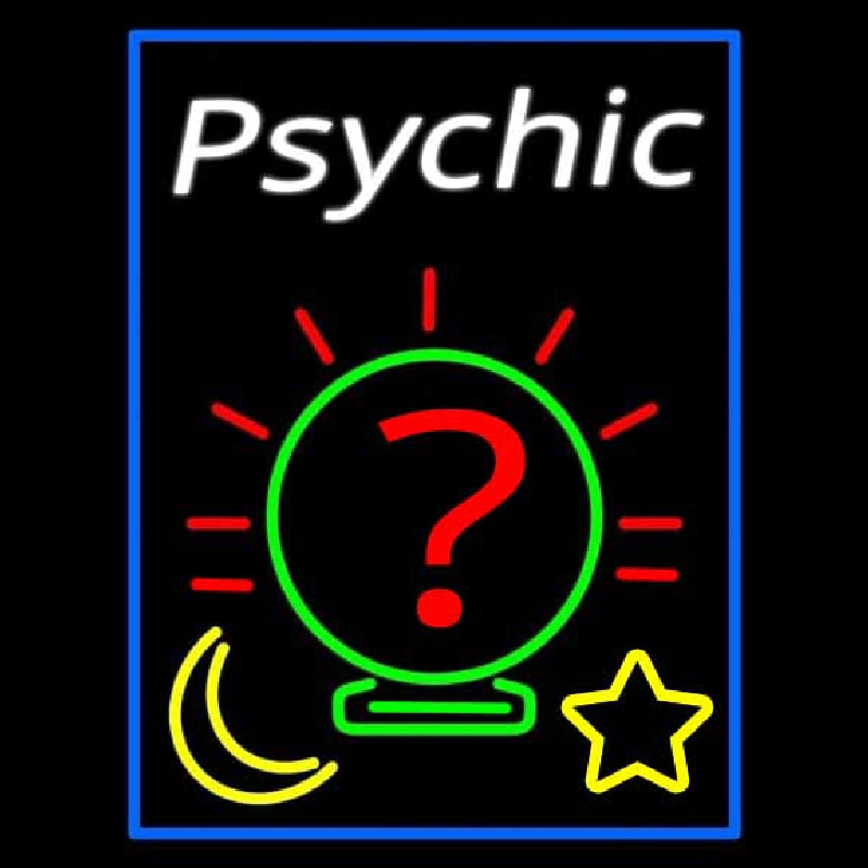 White Psychic With Blue Border Neon Skilt