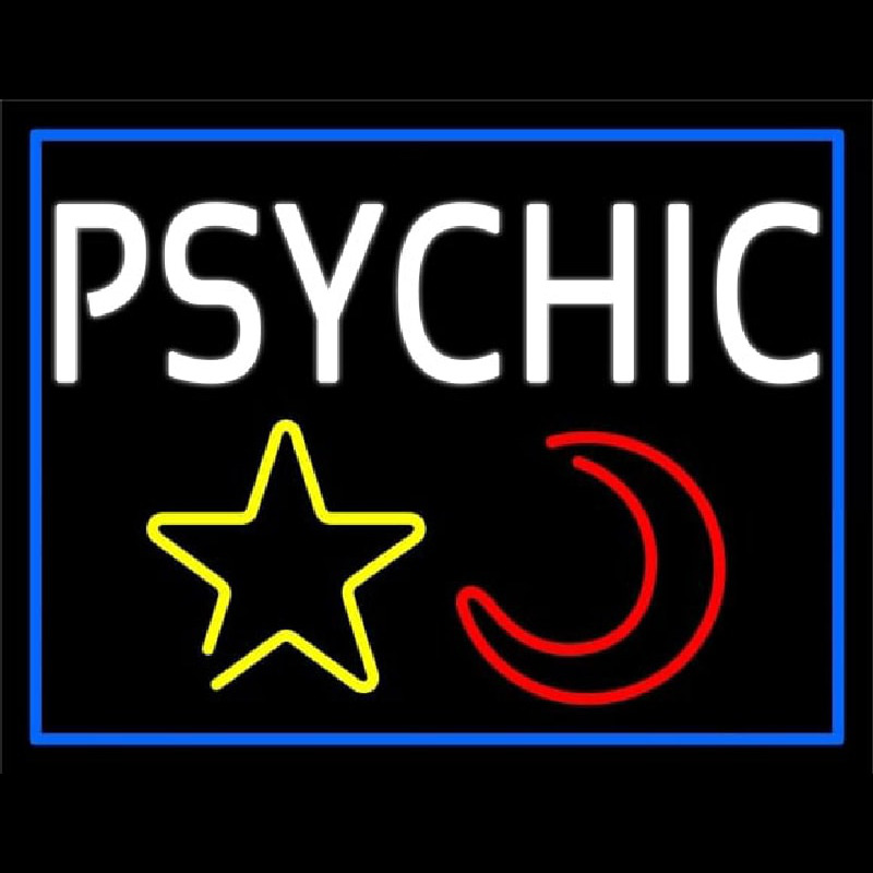 White Psychic With Moon And Star Neon Skilt