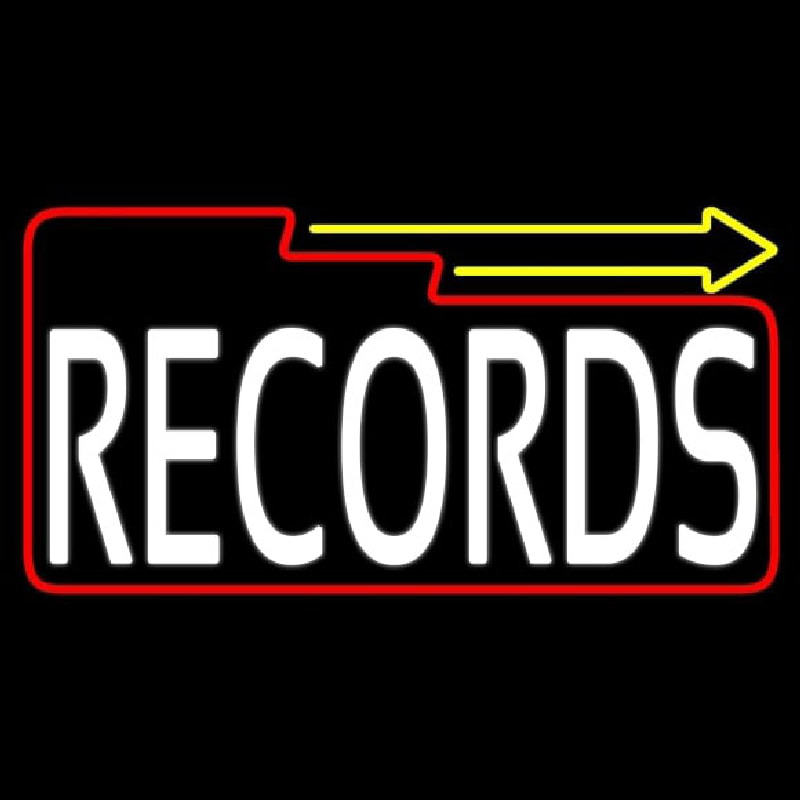 White Records Block With Arrow 2 Neon Skilt