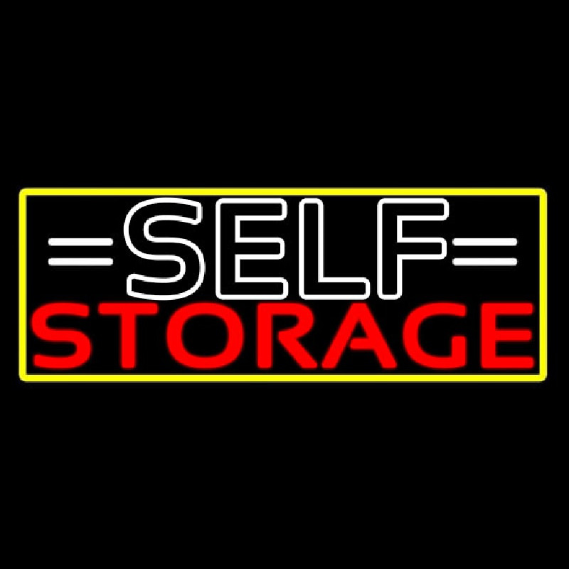 White Self Storage Block With Border Neon Skilt