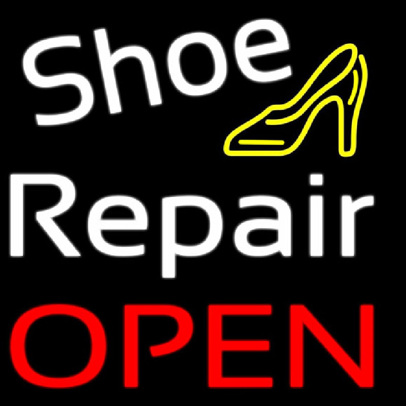 White Shoe Repair With Sandal Open Neon Skilt