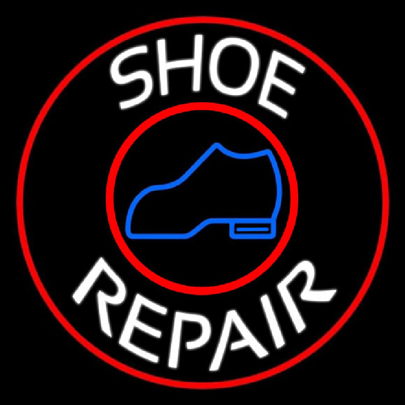 White Shoe Repair Withe Red Border Neon Skilt