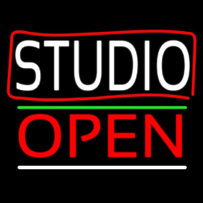 White Studio With Border Open 3 Neon Skilt