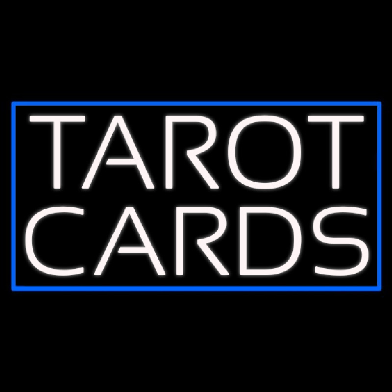 White Tarot Cards Blue Border Neon Skilt