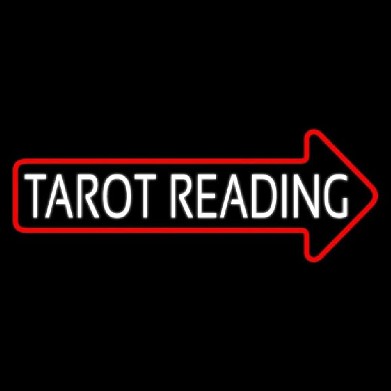 White Tarot Reading With Red Arrow Neon Skilt