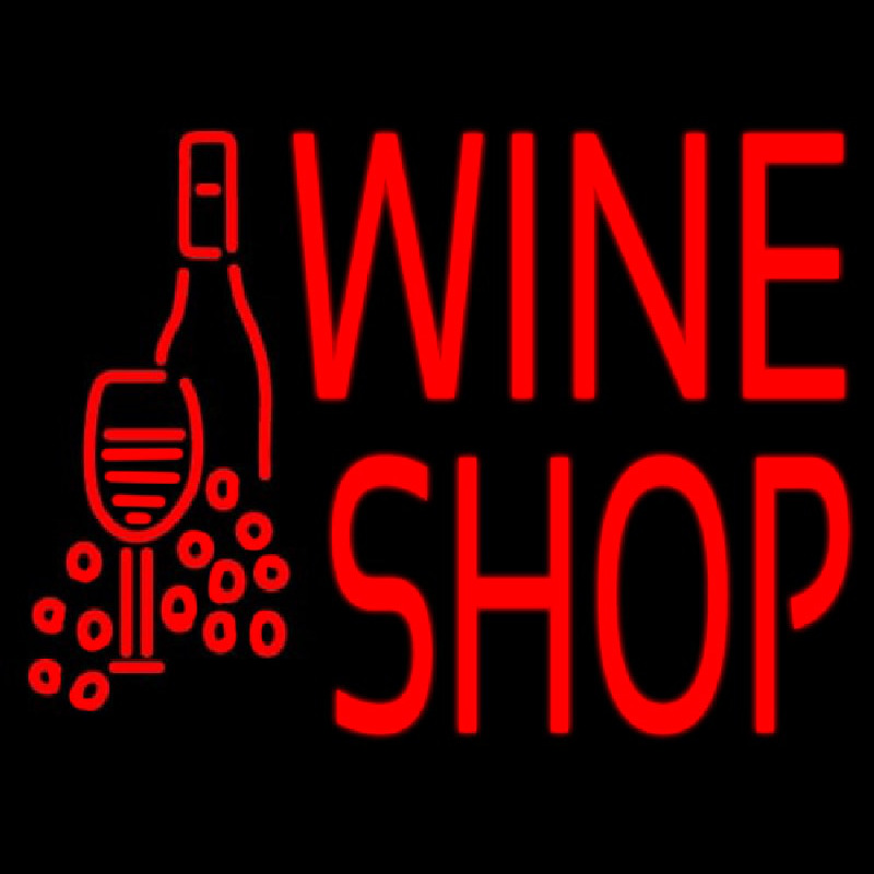 Wine Shop With Bottle And Glass Neon Skilt