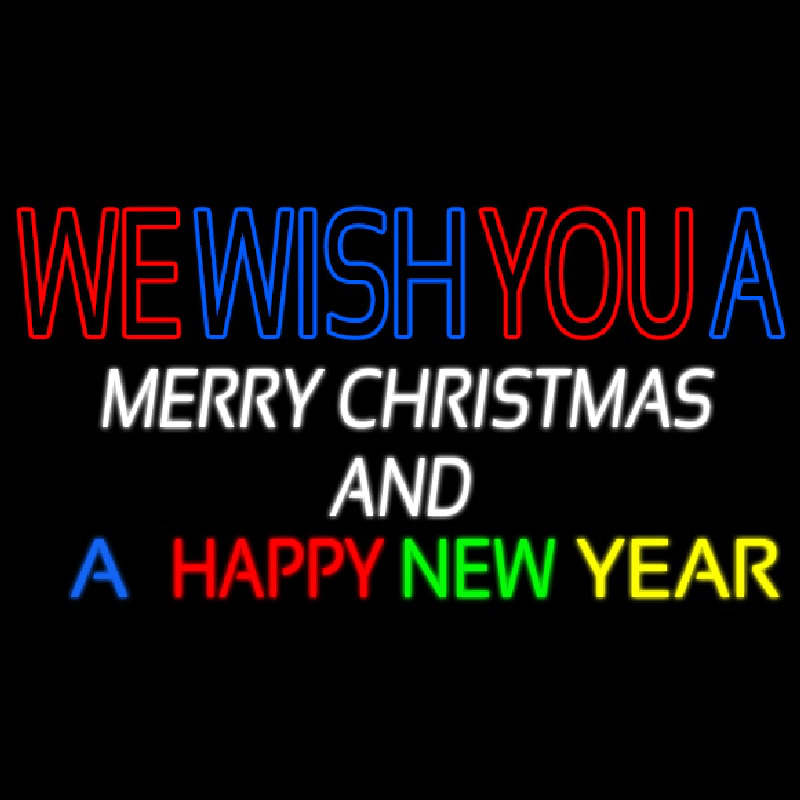 Wishing Merry Christmas Happy New Year Neon Skilt