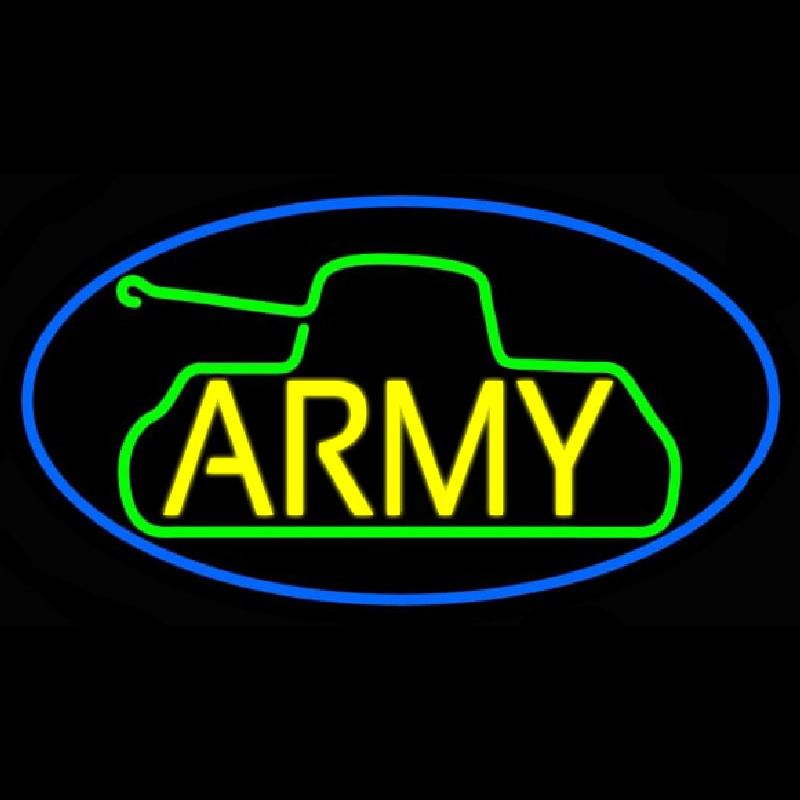 Yellow Army With Blue Oval Border Neon Skilt