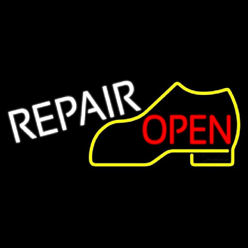 Yellow Boot White Repair Open Neon Skilt