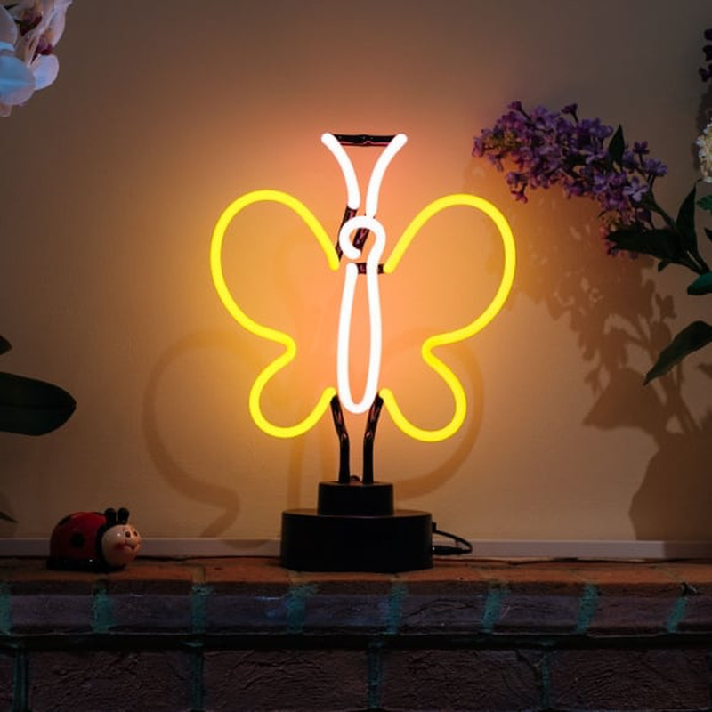 Yellow Butterfly Desktop Neon Skilt