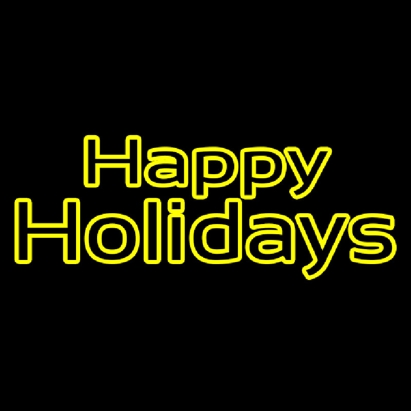 Yellow Double Stroke Happy Holidays Neon Skilt