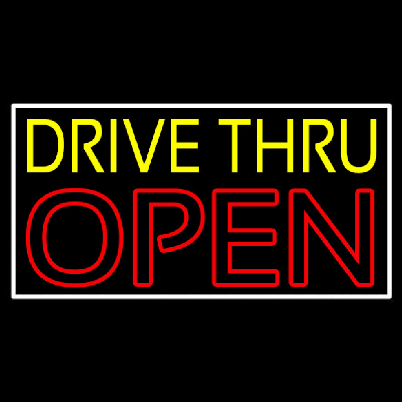 Yellow Drive Thru Open Red Neon Skilt