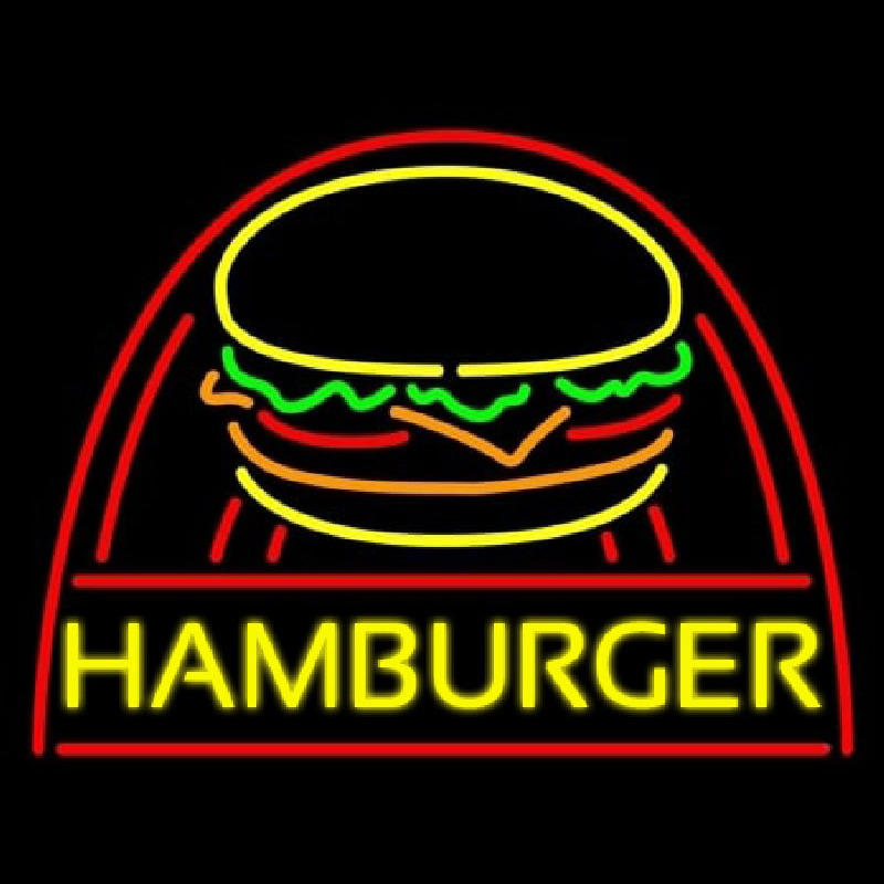 Yellow Hamburger With Logo Neon Skilt