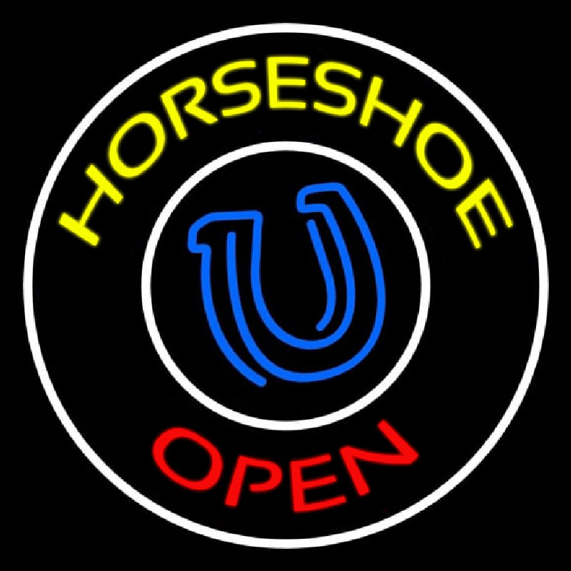 Yellow Horseshoe Open Neon Skilt